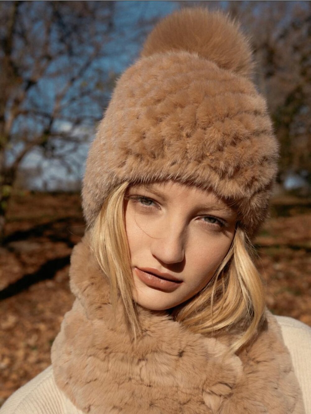 Parisa Wang Knitted Mink Beanie - Brown - Picture 2 of 10